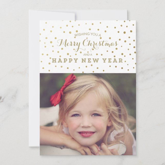 Tarjeta Festiva Classy Gold Dots Merry Christmas Photo Card (Anverso)