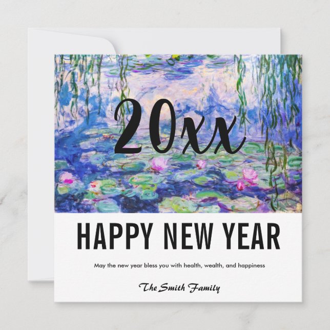 Tarjeta Festiva Claude Monet - Feliz Año Nuevo / Nieves por el agu (Anverso)