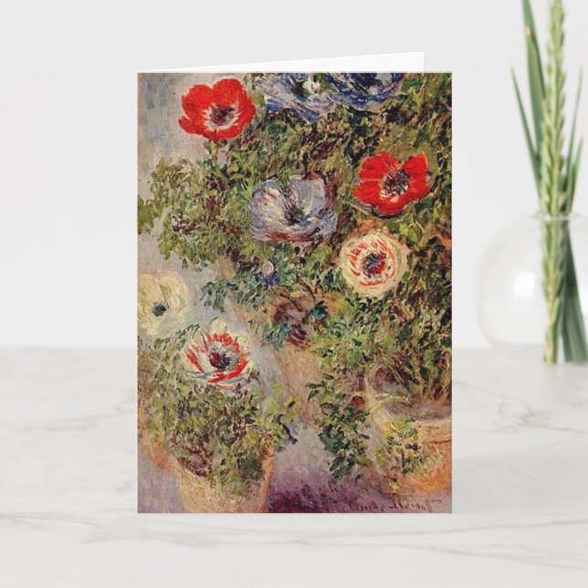 Tarjeta Festiva Claude Monet - Vida muerta con anemonías (Anverso)