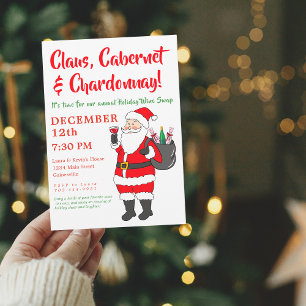 Tarjeta Festiva Claus, Cabernet y Chardonnay Holiday Wine Exchange