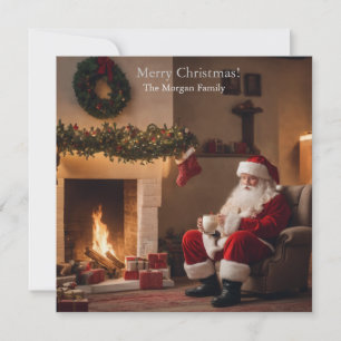 Tarjeta Festiva Claus de Santa bebiendo leche caliente