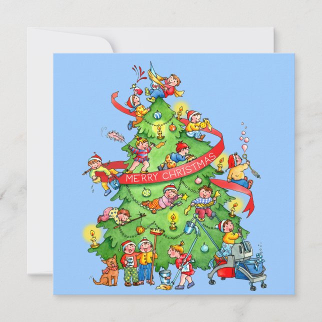 Tarjeta Festiva Cleaning The Christmas Tree Holidays Greeting Card (Anverso)