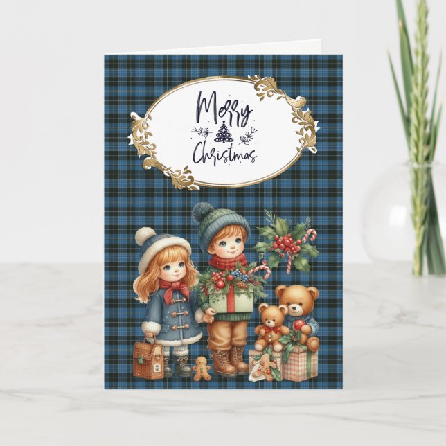 Tarjeta Festiva Clérigo original escocés Tartán (Anverso)