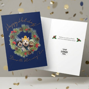 Tarjeta Festiva Clínica Veterinaria Logo Doblado Corona Azul Marin