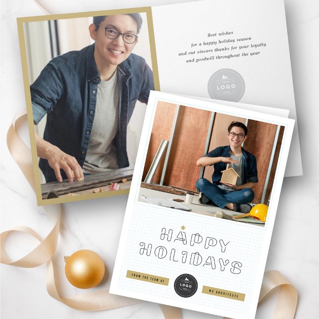 Tarjeta Festiva Clips de papel Felices Fiestas Azules Negocios (Subido por el creador)