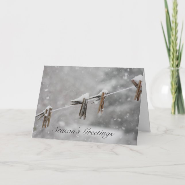 Tarjeta Festiva Clothespins nevados (Anverso)