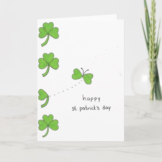 Tarjeta Festiva Clover Butterfly St. Patrick's Day Folding Card (Anverso)
