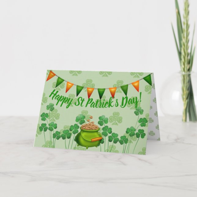 Tarjeta Festiva Clovers de cuatro hojas en el Día de San Patricio (Anverso)
