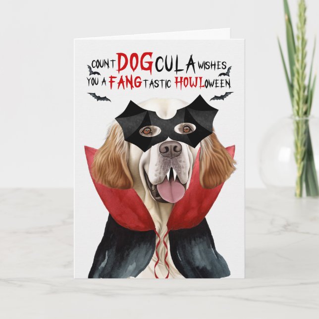 Tarjeta Festiva Clumber Spaniel Dog Funny Count DOGcula Halloween (Anverso)