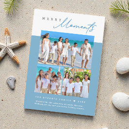 Tarjeta Festiva Coastal blue Merry Moments family Photo collage