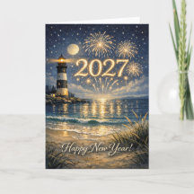 Coastal Lighthouse Fireworks Happy New Year 2027