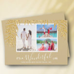 Tarjeta Festiva Coastal Palms Photo Collage Christmas<br><div class="desc">Three photos accented with faux gold glitter palm fronds on a gold background (see more colors in our store), these holiday Christmas photo cards have "It's A Wonderful Life", or any greeting you choose, and your names on the bottom in chic lettering. Select Matte for heaviest paper and High Definition...</div>