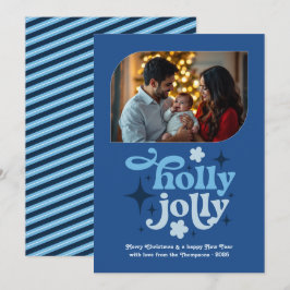 Tarjeta Festiva Cobalt Cheer Modern Blue Christmas Photo