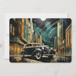 Tarjeta Festiva Coche Art Decó De Inspiración Vintage Bajo La Luz