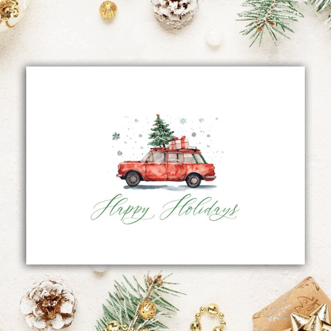 Tarjeta Festiva Coche de acuarela Realtor personalizado con árbol (Subido por el creador)