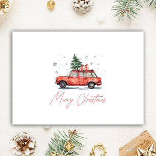 Tarjeta Festiva Coche de acuarela Realtor personalizado con árbol
