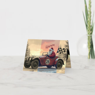 Tarjeta Festiva Coche de Carreras con Santa