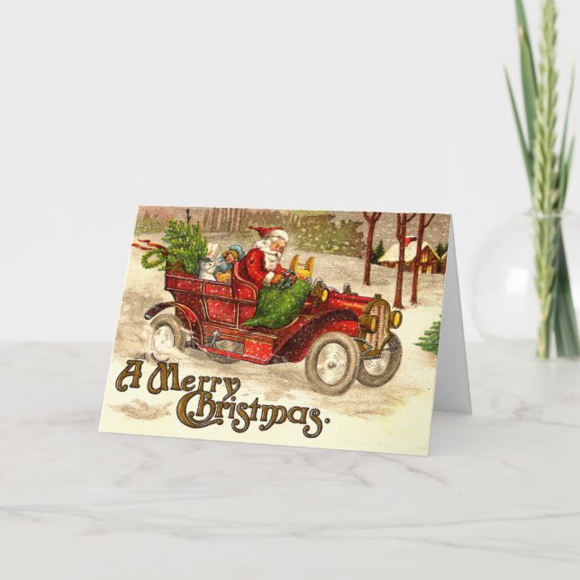 Tarjeta Festiva Coche de carreras Santa (Anverso)