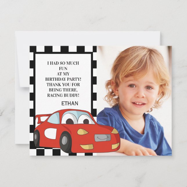 Tarjeta Festiva Coche de raza roja Black White Photo Birday Gracia (Anverso)