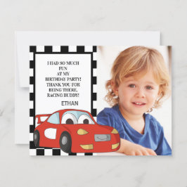 Tarjeta Festiva Coche de raza roja Black White Photo Birday Gracia