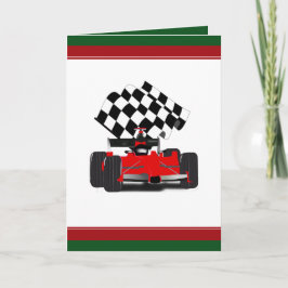 Tarjeta Festiva Coche de raza roja con Navidades de bandera bajo c