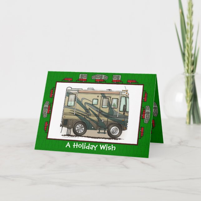 Tarjeta Festiva Coche grande Motorhome del campista contento lindo (Anverso)