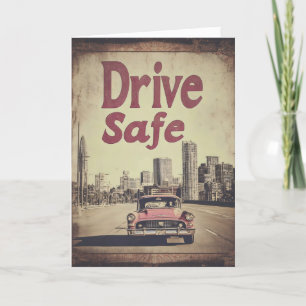 Tarjeta Festiva Coche rosa Retro City Seguro