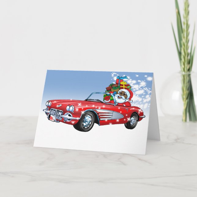 Tarjeta Festiva Coche Santa del vintage (Anverso)