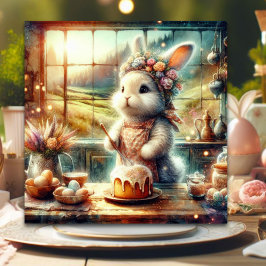 Tarjeta Festiva Cocina floral campestre lindo conejito pascua