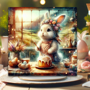 Tarjeta Festiva Cocina floral campestre lindo conejito pascua