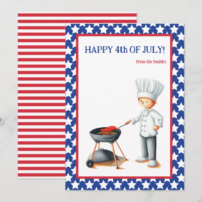 Tarjeta Festiva Cocina roja blanca y azul feliz 4 de julio (Anverso / Reverso)