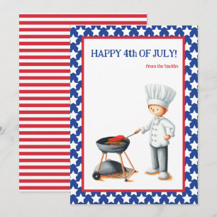 Tarjeta Festiva Cocina roja blanca y azul feliz 4 de julio