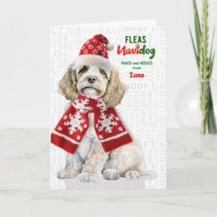 Tarjeta Festiva Cockapoo divertido de champán Navidog con nombre