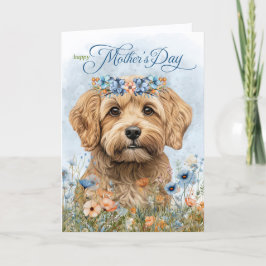 Tarjeta Festiva Cockapoo Perro Flores Silvestres Día de la Madre