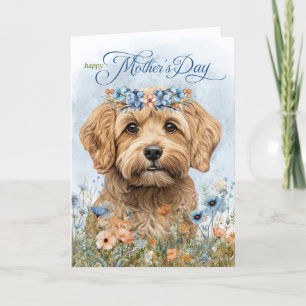Tarjeta Festiva Cockapoo Perro Flores Silvestres Día de la Madre