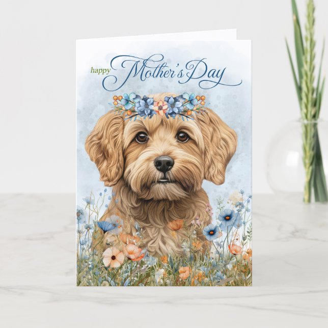Tarjeta Festiva Cockapoo Perro Flores Silvestres Día de la Madre (Anverso)