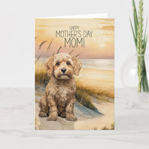 Tarjeta Festiva Cockapoo perro puesta de sol playa Día de la Madre