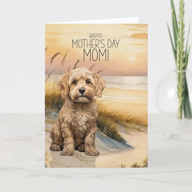 Tarjeta Festiva Cockapoo perro puesta de sol playa Día de la Madre (Anverso)