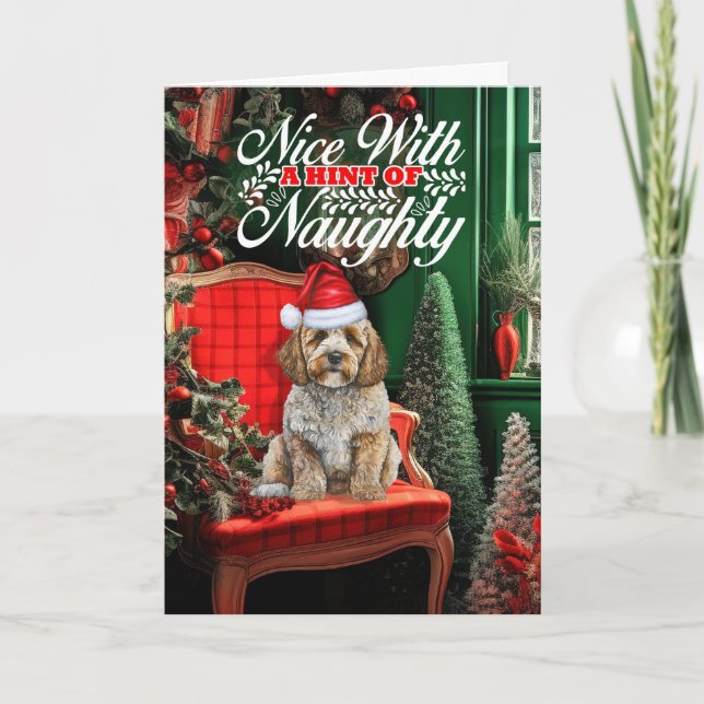 Tarjeta Festiva Cockapoo Santa Navidades Dog Naughty Nice (Anverso)