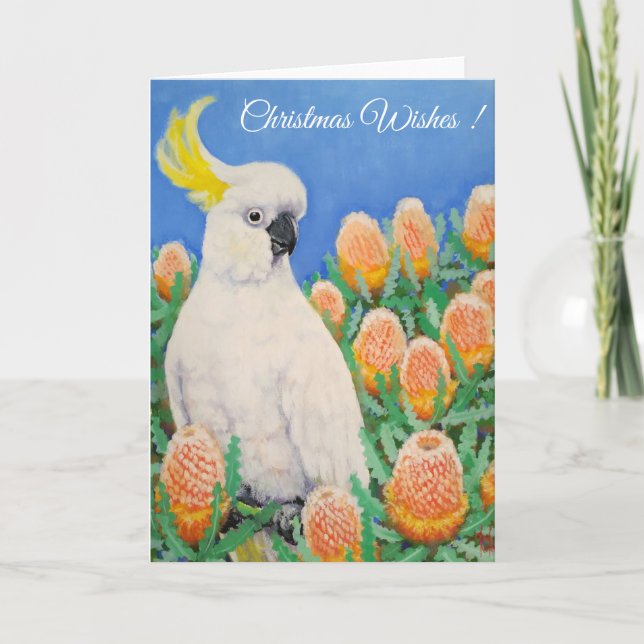 Tarjeta Festiva Cockatoos - Deseos de los Navidades (Anverso)