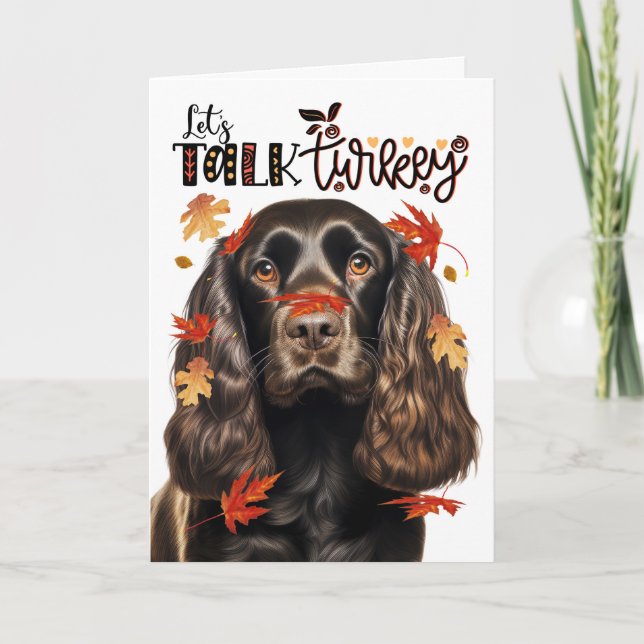 Tarjeta Festiva Cocker de chocolate de Acción de Gracias hablemos  (Anverso)