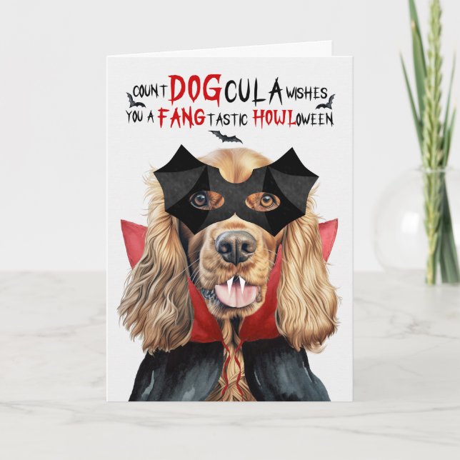 Tarjeta Festiva Cocker Spaniel Dog Funny Count DOGcula Halloween (Anverso)