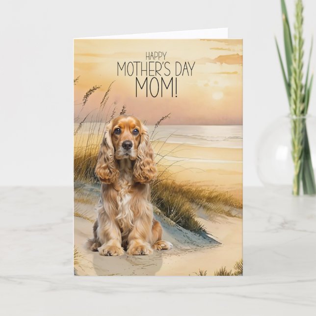 Tarjeta Festiva Cocker Spaniel Dog Sunset Beach Mother's Day (Anverso)