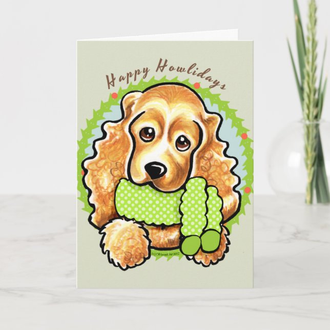 Tarjeta Festiva Cocker Spaniel Felices Fiestas (Anverso)