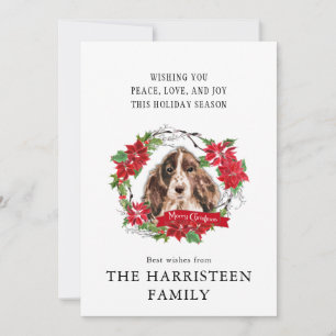 Tarjeta Festiva Cocker Spaniel Head Brown Watercolor Poinsettia