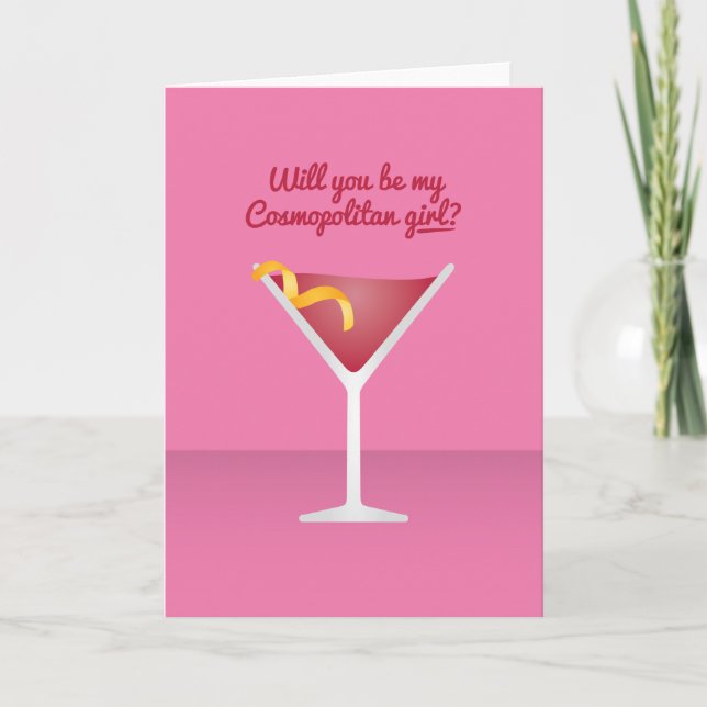 Tarjeta Festiva Cocktail Valentine: Serás mi Cosmopolitan (Anverso)