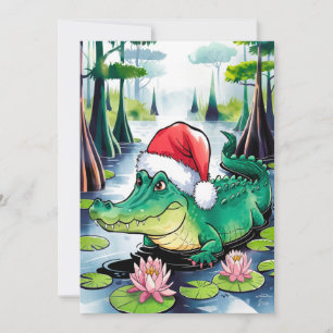 Tarjeta Festiva Cocodrilo de Santa en el Bayou