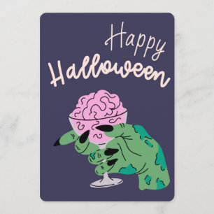 Tarjeta Festiva Cóctel de mano de zombie sosteniendo cerebro diver