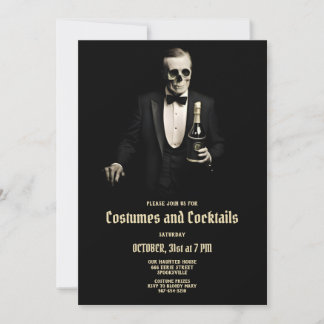 Tarjeta Festiva Cócteles y disfraces vintage de Halloween invitan