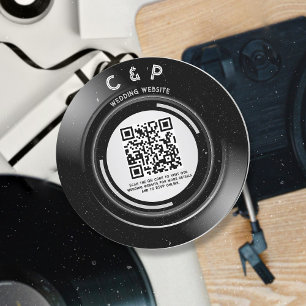 Tarjeta Festiva Código QR del Boda de registro de vinilo retro de 